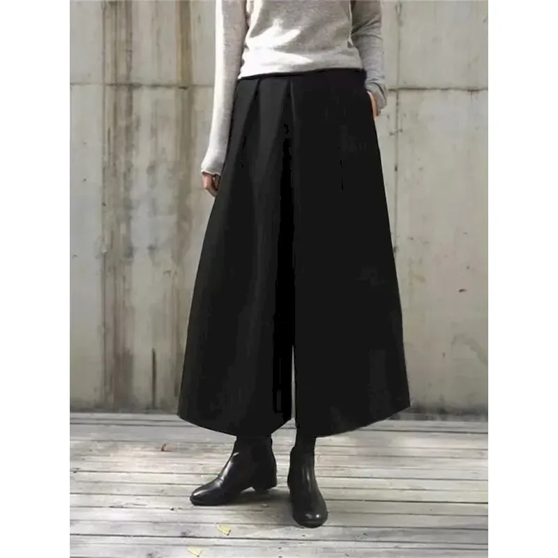 awsteb1700216191859.webp Women's Wide Leg Cropped Pants Fashion Streetwear Ankle-Length High Waist Plain Pleated High Cut Comfort Breathability Soft Micro-elastic Vacation Str - Image 1