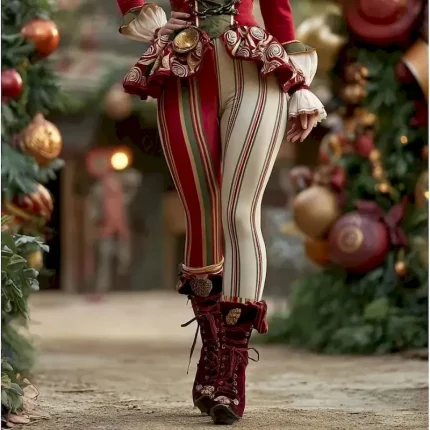 Women's Leggings Vacation Vintage Ethnic Style Full Length High WaistPantsUgly Christmas Graphic Striped Christmas 3D Print Quick Dry Breathability So