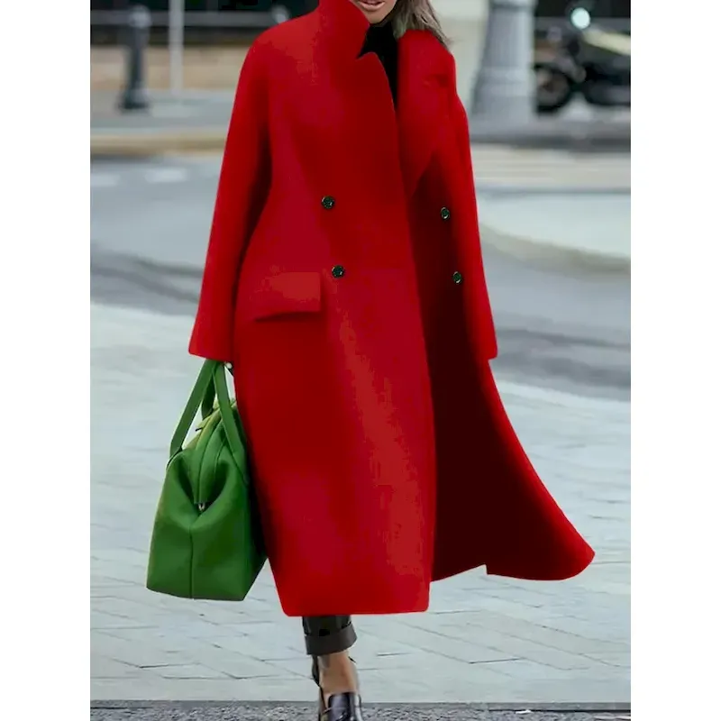 fayybt1727179342385.webp Women's Winter Coat Coat Cloak / Capes Windproof Warm Pocket Casual Street Style Plain Vacation Work Street Daily Wear Single Breasted Turndown Loose - Image 1