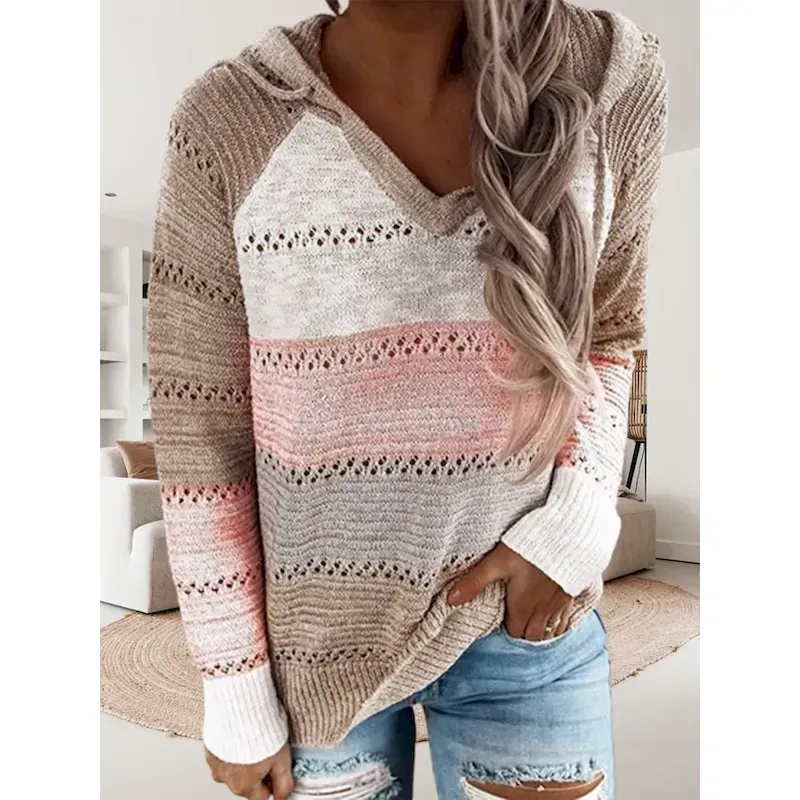 hnfjgi1686123822011.webp Women's Pullover Sweater Jumper Casual Soft Color Block Crochet Hooded Thin Long Sleeve Tunic Knit Work Daily Holiday Black Wine Fall Winter 2025 - US - Image 1