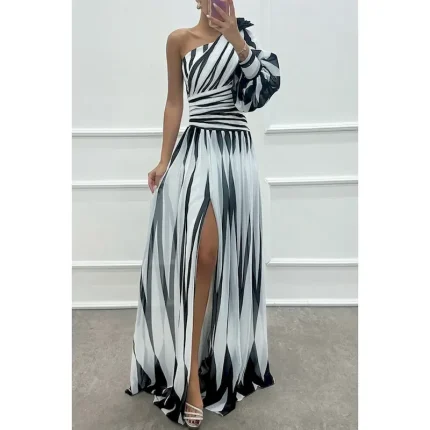 Women's Long Dress Maxi Dress Prom Dress Party Dress Cocktail Dress Fashion Party Tea Party Going out Regular Fit Color Block Long Sleeve One Shoulder