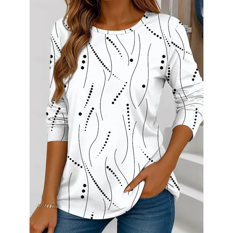 sdxpbh1753237611532.webp Women's T shirt Long Sleeve Crew Neck Long Sleeve Tunic Graphic Geometric Striped Vintage Stylish Regular Tops Daily Print White Blue Purple Orange Br - Image 1