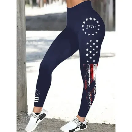 Women's Leggings Vacation Vintage Fashion Ankle-Length High WaistPantsAmerican Independence Day Graphic Flag Printing Thermal Warm Soft Breathable Str